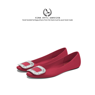 LUKE法式水钻方扣平底婚鞋女