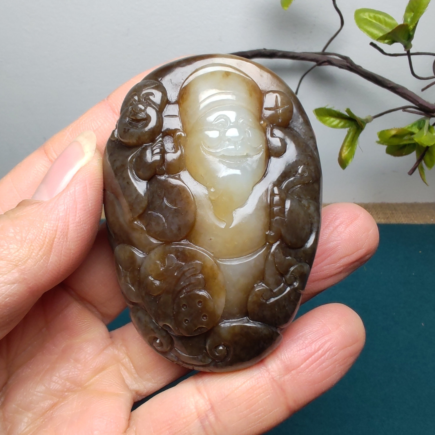 新疆和田玉且末糖白玉财神童子如意荷叶福手把件高档男士招财进宝