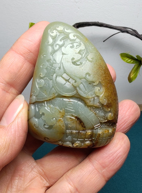 新疆和田玉籽玉仿古龙凤手把件苏工精品油润保真男女国风龙凤呈祥