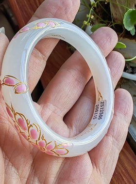 和田白玉手镯51mm+保真新中式