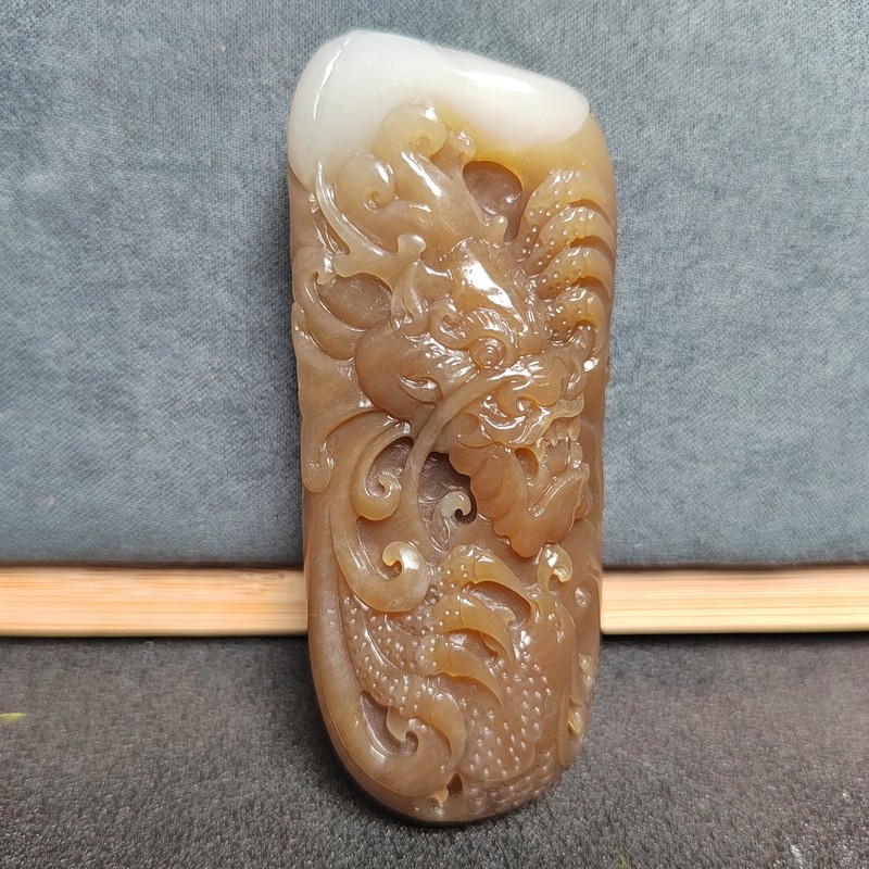 新疆和田玉且末糖白玉龙手把件成功男士高配苏工精雕油润龙行天下