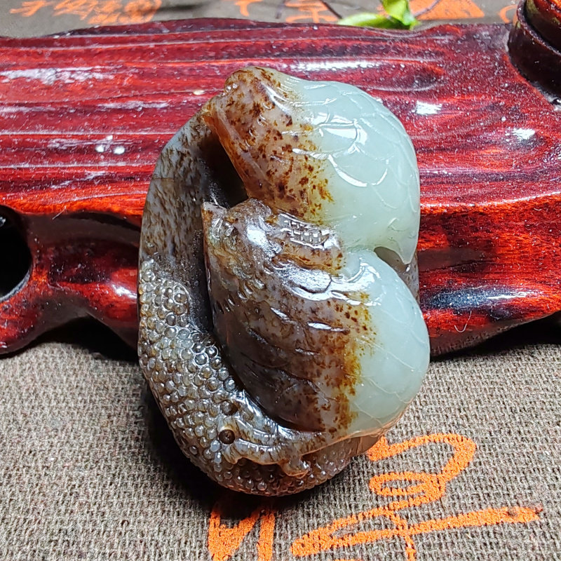 新疆和田玉且末糖青白玉双鹌鹑稻谷吊坠挂件精品男女国风安居乐业