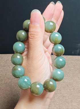 和田玉且末糖青白玉16聚宝盆手串