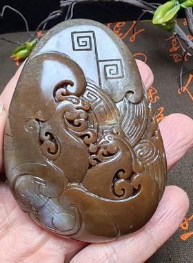 新疆和田玉且末糖玉仿古龙凤手把件猫眼苏工油润男女国风龙凤呈祥