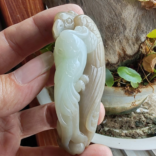 和田玉糖白玉双鹦鹉吊坠苏工精雕