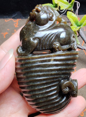 新疆和田玉且末蓝调糖玉双色阴阳仿古龙凤貔貅手把件男女招财进宝