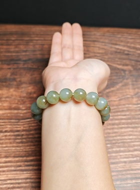 和田玉且末糖青白玉圆珠12mm手串