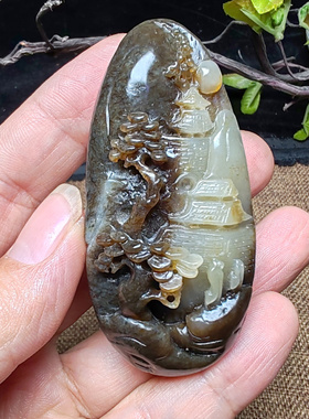 山水手把件和田玉且末糖青白玉