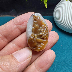 和田玉糖白玉山水意境小吊坠挂件苏工精品油润男女国风宁静致远