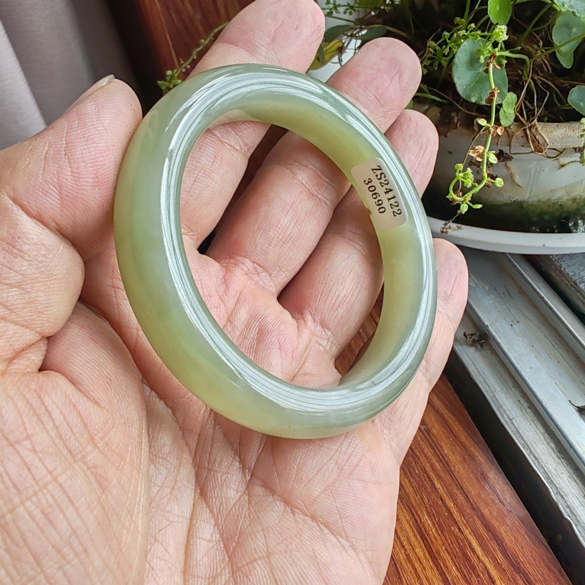 和田玉青白玉飘花意境手镯玉镯子54mm+保真特价仙女国风冰清玉洁