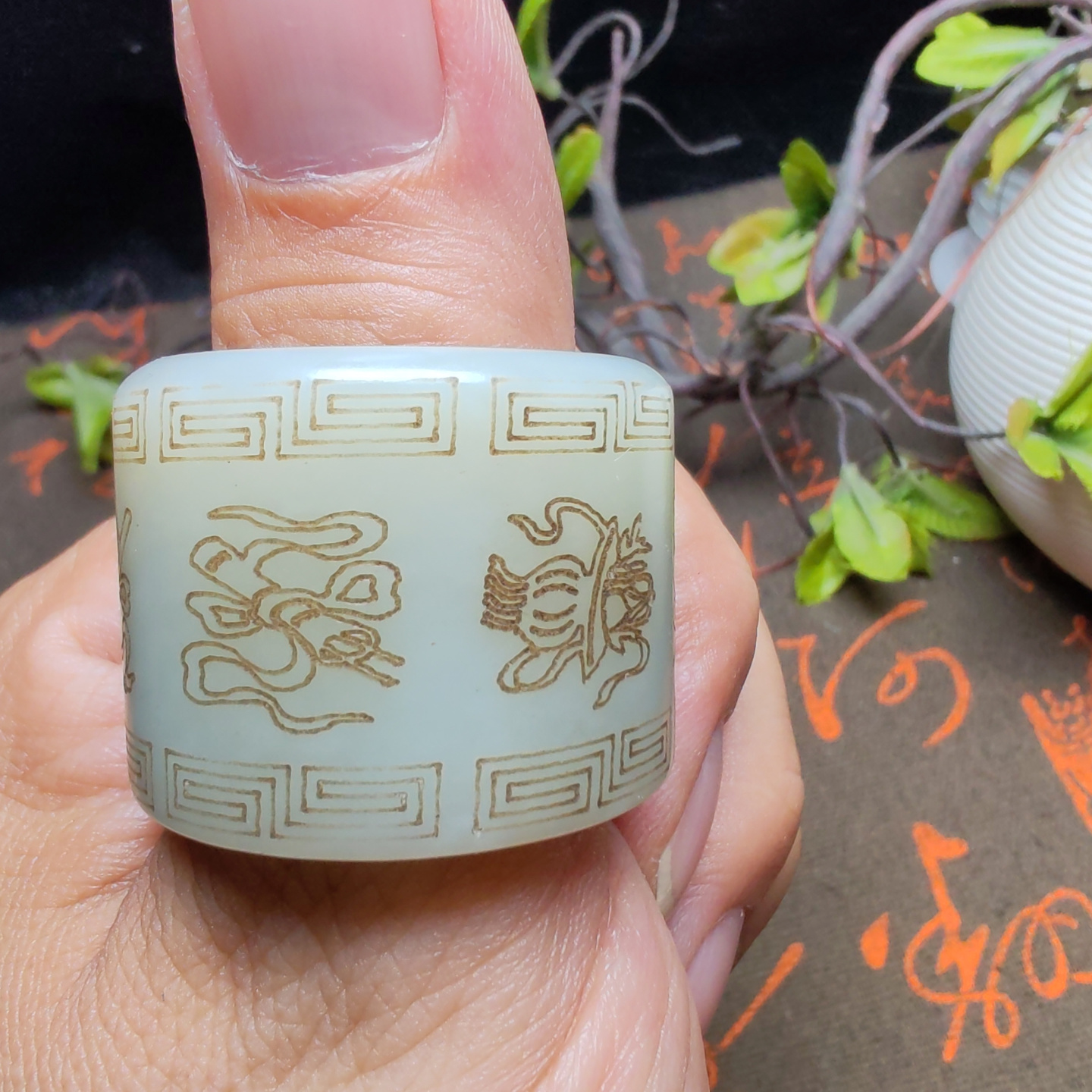 送证书和田玉仿古明清古董扳指戒指指环玉器男女古风国风大权在握