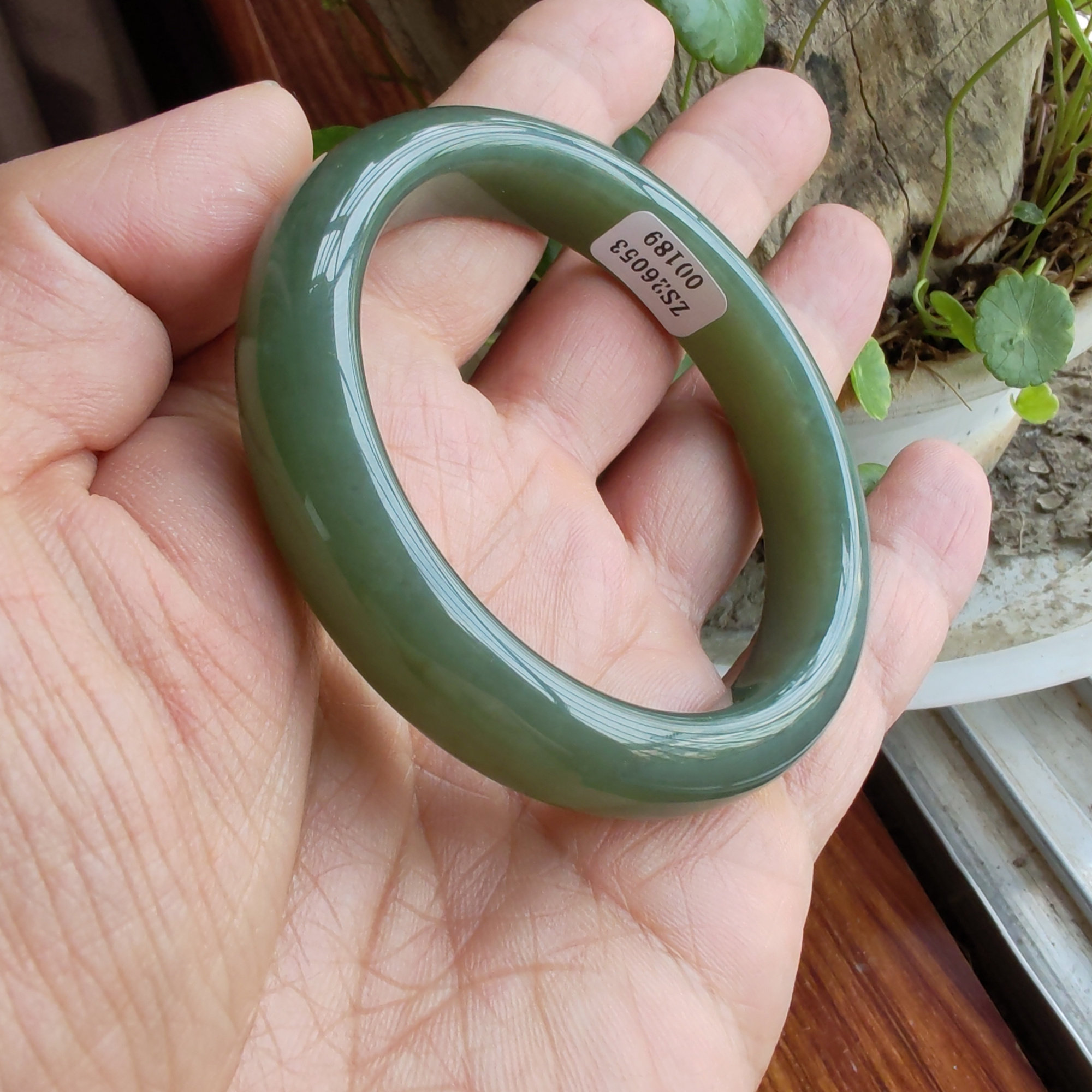 送证书新疆和田玉且末蓝调手镯玉镯子55mm+精品油润女神夏至心绿