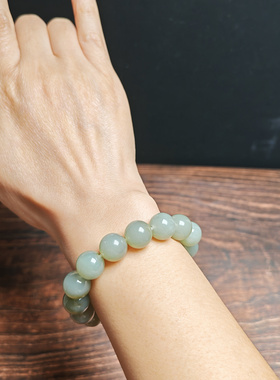和田玉且末糖青白玉12mm转运手链