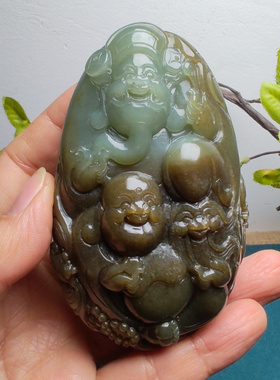 新疆和田玉且末蓝调糖玉财神佛寿星如意手把件送礼父母男女福禄寿