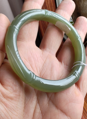 和田玉湖水绿竹节手镯送证书58mm