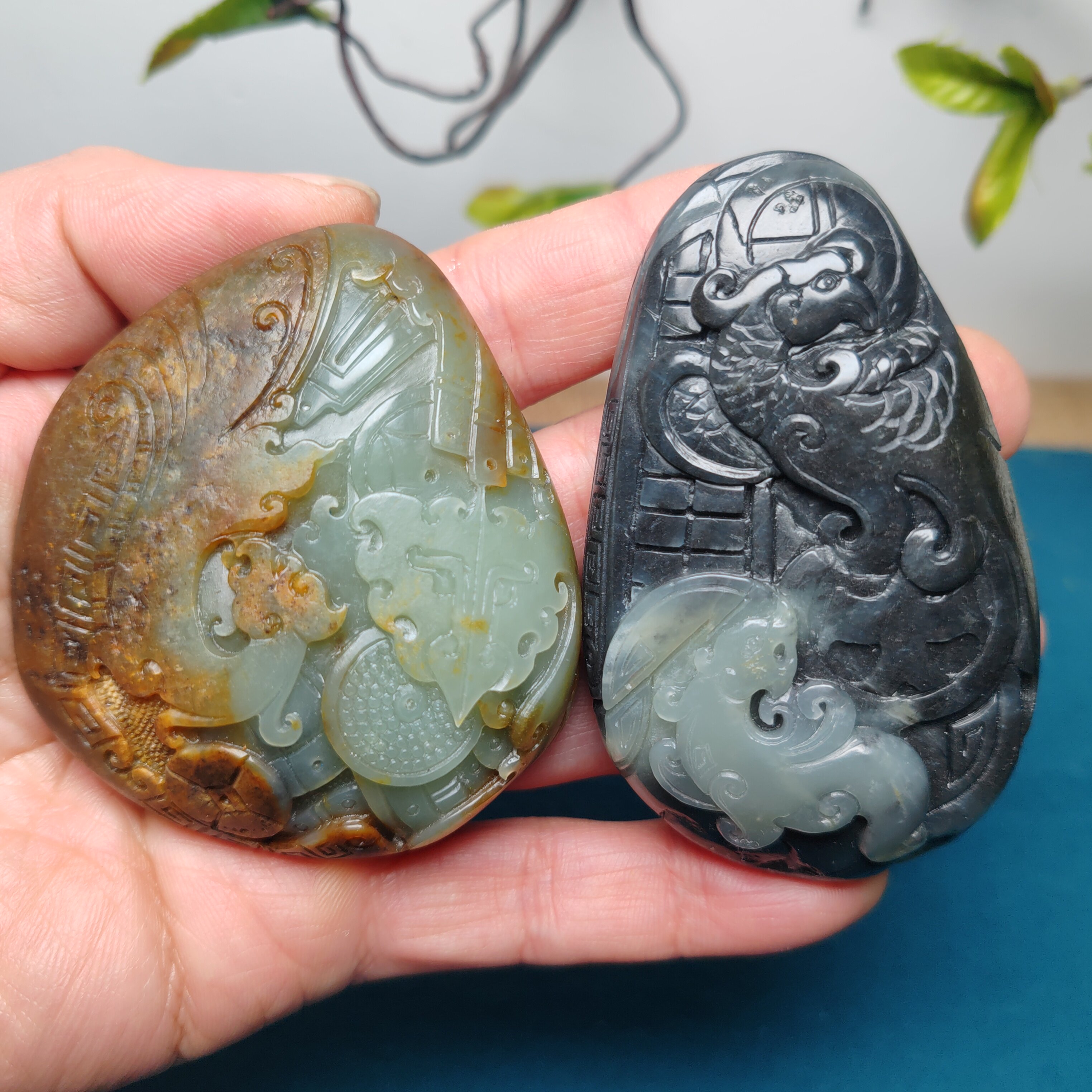 新疆和田玉籽料原石青花墨玉仿古龙凤螭龙兽面貔貅锦灰堆把件挂件