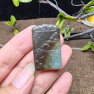 新疆和田玉且末蓝调糖玉山水三色渐变牌子吊坠挂件男女宁静致远