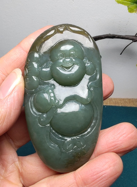 新疆和田玉且末蓝调糖玉佛蝙蝠手把件苏工精品油润男国风佛引福来