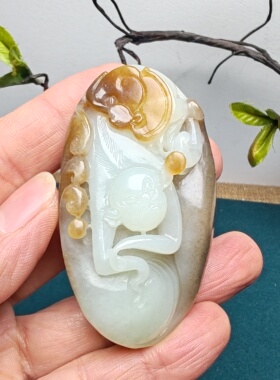 封侯和田玉糖白玉猴子蝙蝠荷叶把件细腻油润玉石玉器国风高档油润