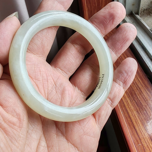 和田青白玉飘花手镯56mm+促销女