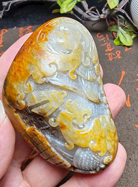 新疆和田玉籽玉红沁皮仿古龙凤锦灰堆手把件苏工男女国风龙凤呈祥