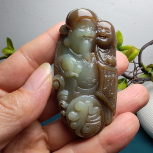 新疆和田玉且末糖青白玉财神佛龙福手把件高档男女国风招财进宝
