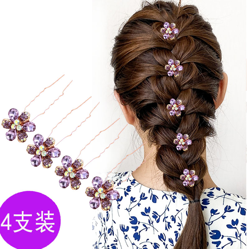 花朵水钻U型夹时尚发簪子喜婆婆