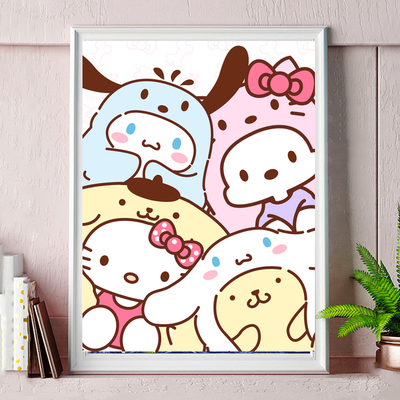 卡通钻石画三丽鸥全家福满钻带框2023新款diy手工5d立体砖石点画