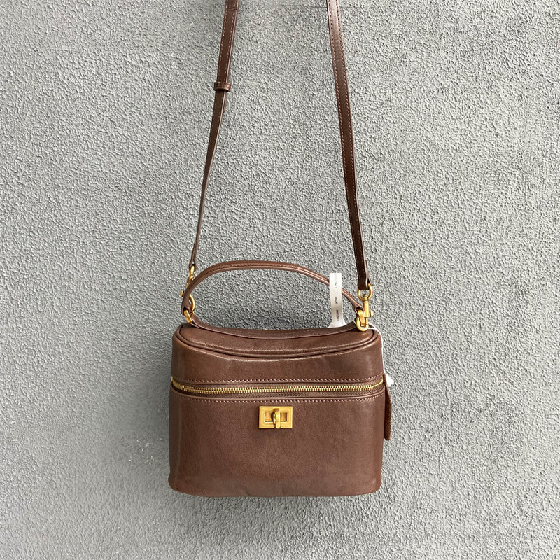 头层植鞣牛皮复古真皮手提盒子包