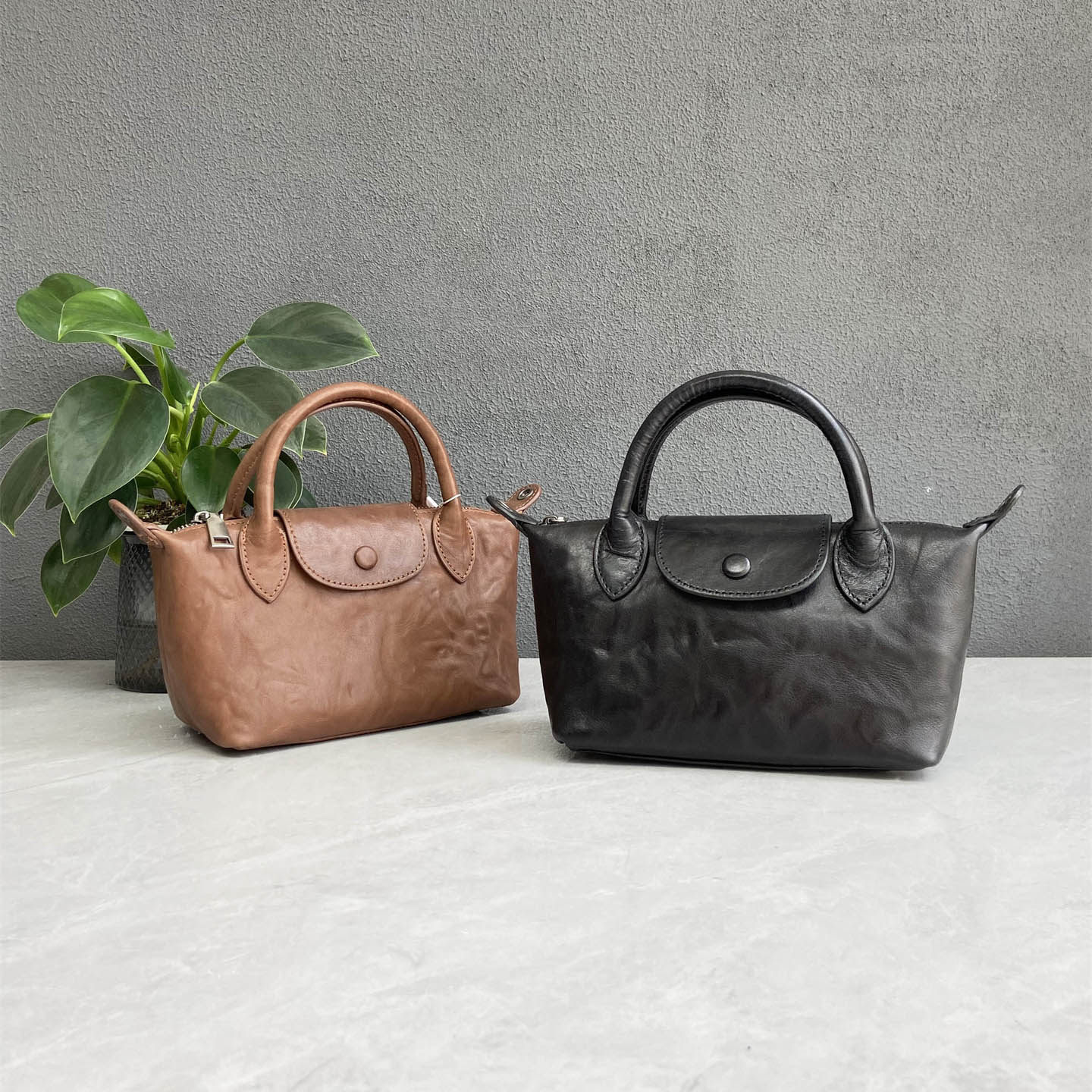 ~全头层牛皮~外贸饺子包百搭简约手抓纹植鞣皮质感通勤单肩斜挎包