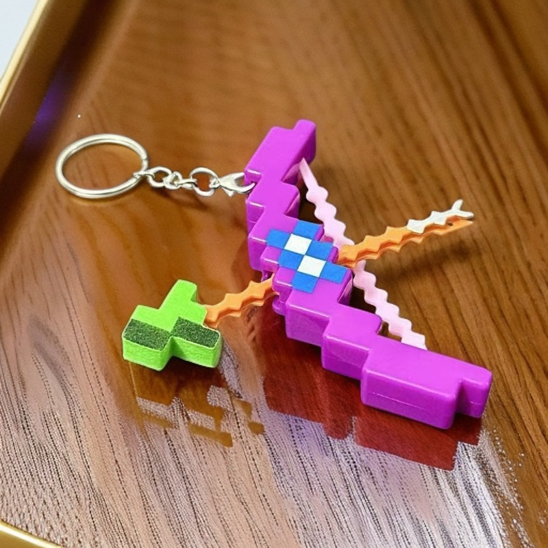 我的世界元素钻石像素弓箭迷你弓箭软弹头钥匙扣礼物可发射玩具弓