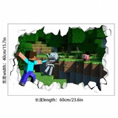3DMinecraft 世界PVC贴纸自粘 饰墙贴纸我 run away墙贴儿童房装