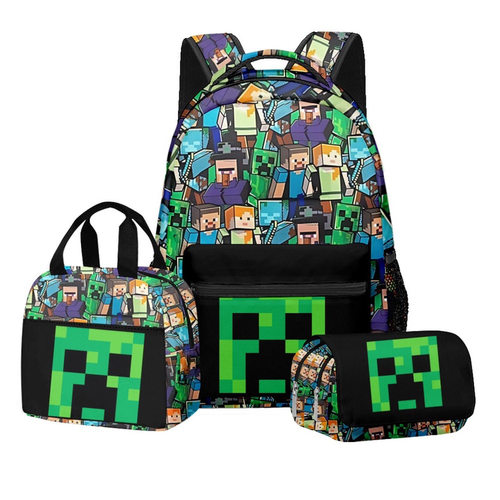 新品ROBLOX女中小学生书包背包午餐双层笔袋MC我的世界周边三件套