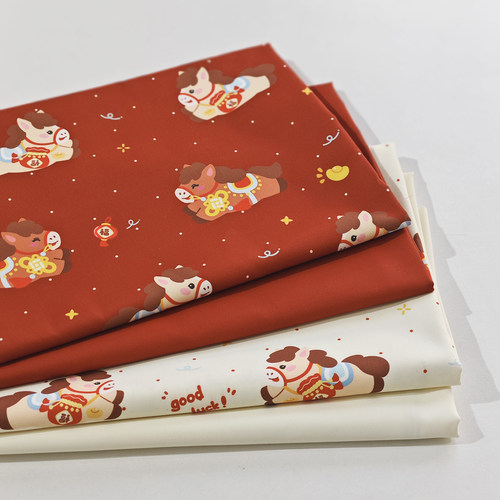 菜家布铺 可爱年马印花破卡布料防泼水外套羽绒服防风马年面料