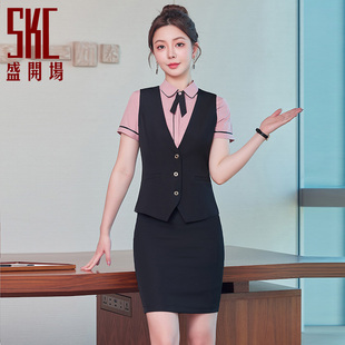 酒店前台餐饮服务员工作服秋冬装高端职业西装马甲气质空姐套装女