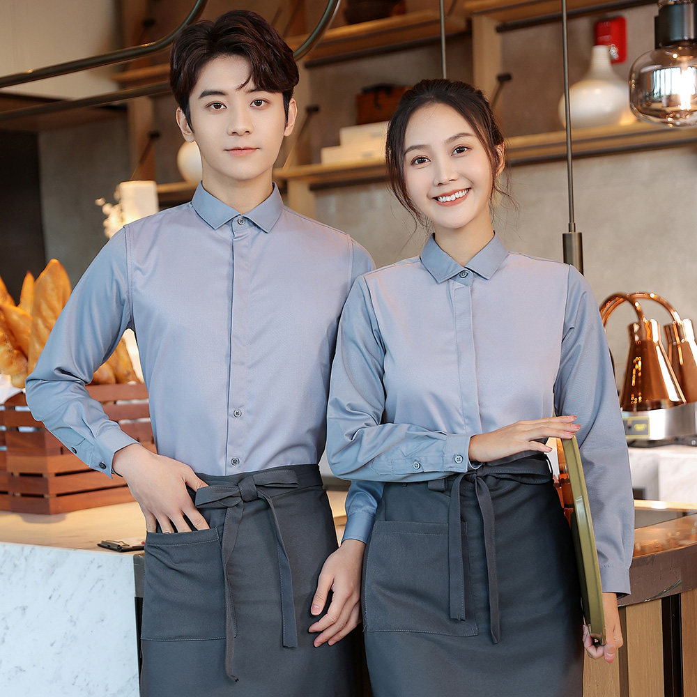 西餐厅服务员工作服衬衣女长袖秋冬季咖啡火锅酒饭店奶茶制服工装