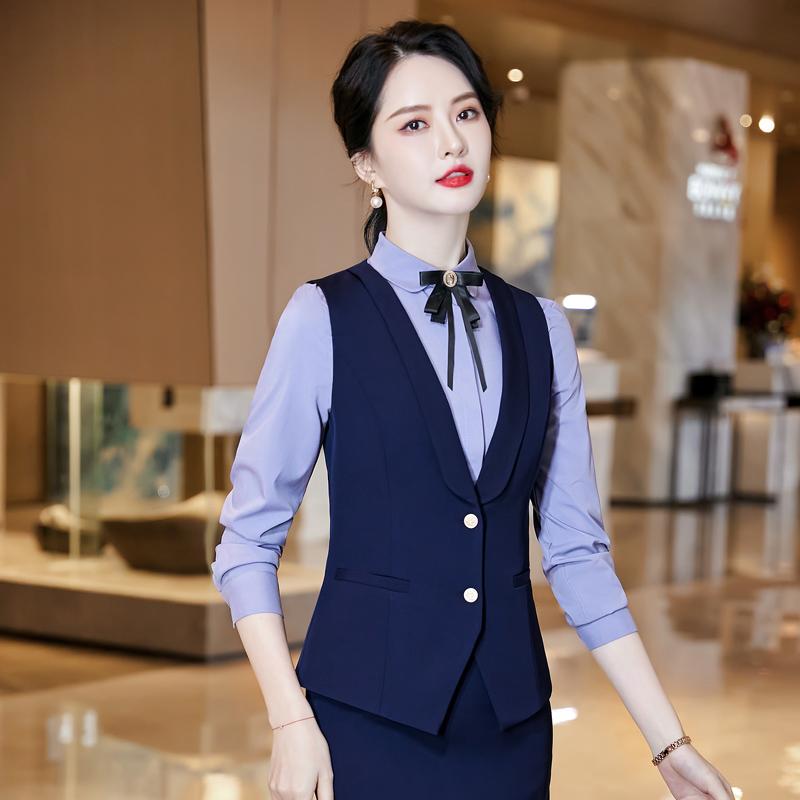 酒店餐饮珠宝店前台接待工作服秋冬长袖酒吧KTV服务员马甲销售装