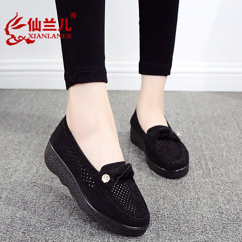 春夏老北京布鞋女时尚透气软底松糕女鞋舒适网面厚底百搭休闲单鞋