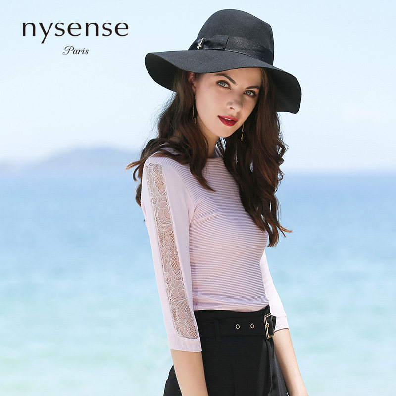 nysens条纹短款针织毛衣上衣1628