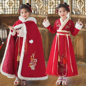 汉服女童冬季新款古装拜年服新年装加厚儿童唐装中国风女孩连衣裙