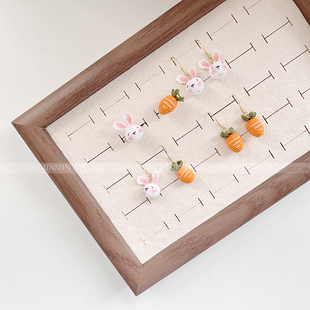 微钩小兔子胡萝卜耳饰戒指可爱风简约小众手工蕾丝线编织个性耳夹