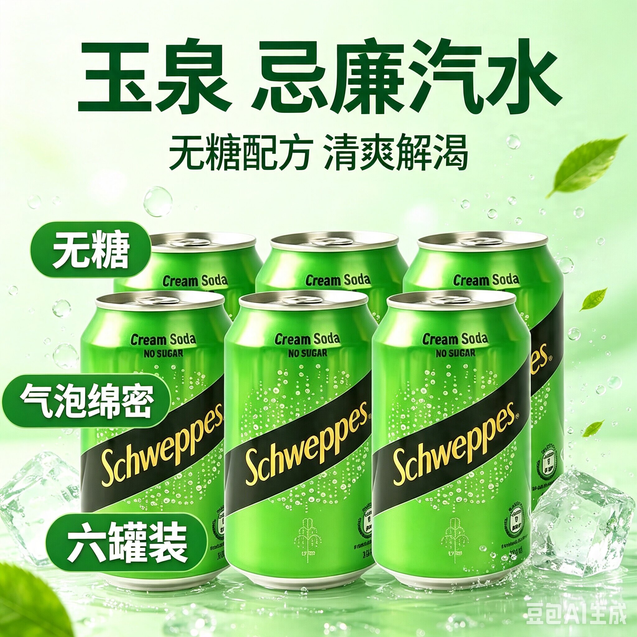 香港进口玉泉忌廉汽水无糖0卡奶油味苏打水330ml*6/24罐
