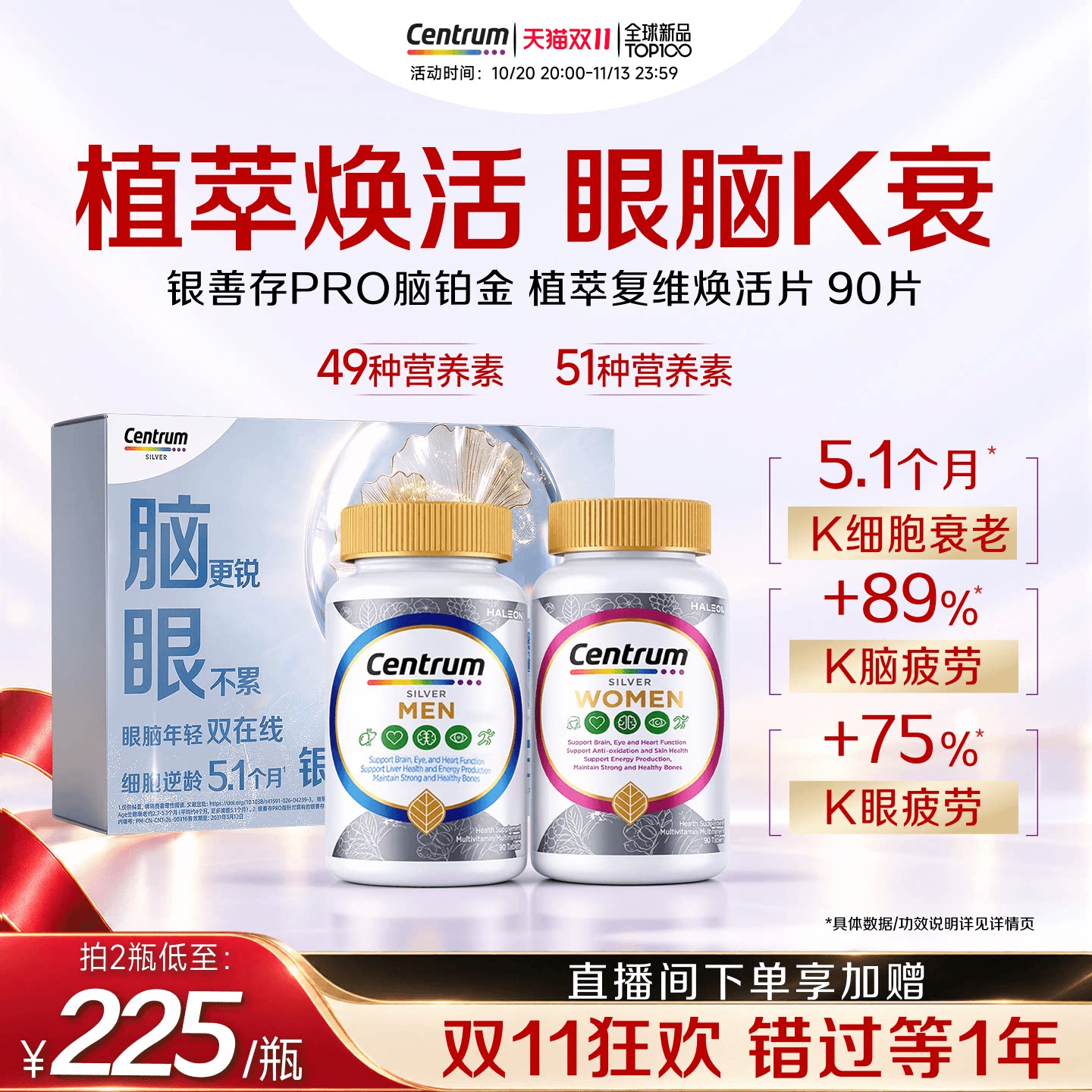 Centrum银善存海外PRO脑铂金男女士植萃复合维生素