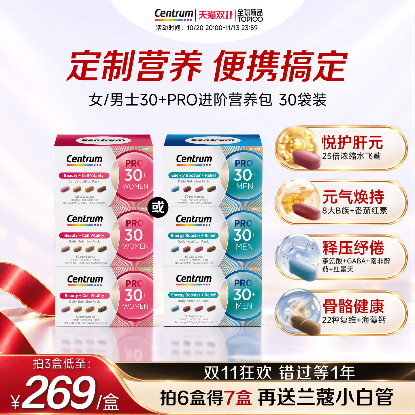 Centrum善存海外PRO进阶营养包30岁男女复合维生素B族矿物质3盒