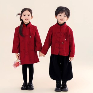 男童拜年服红色儿童新中式帅气喜庆过新年衣服战袍冬季国潮风套装