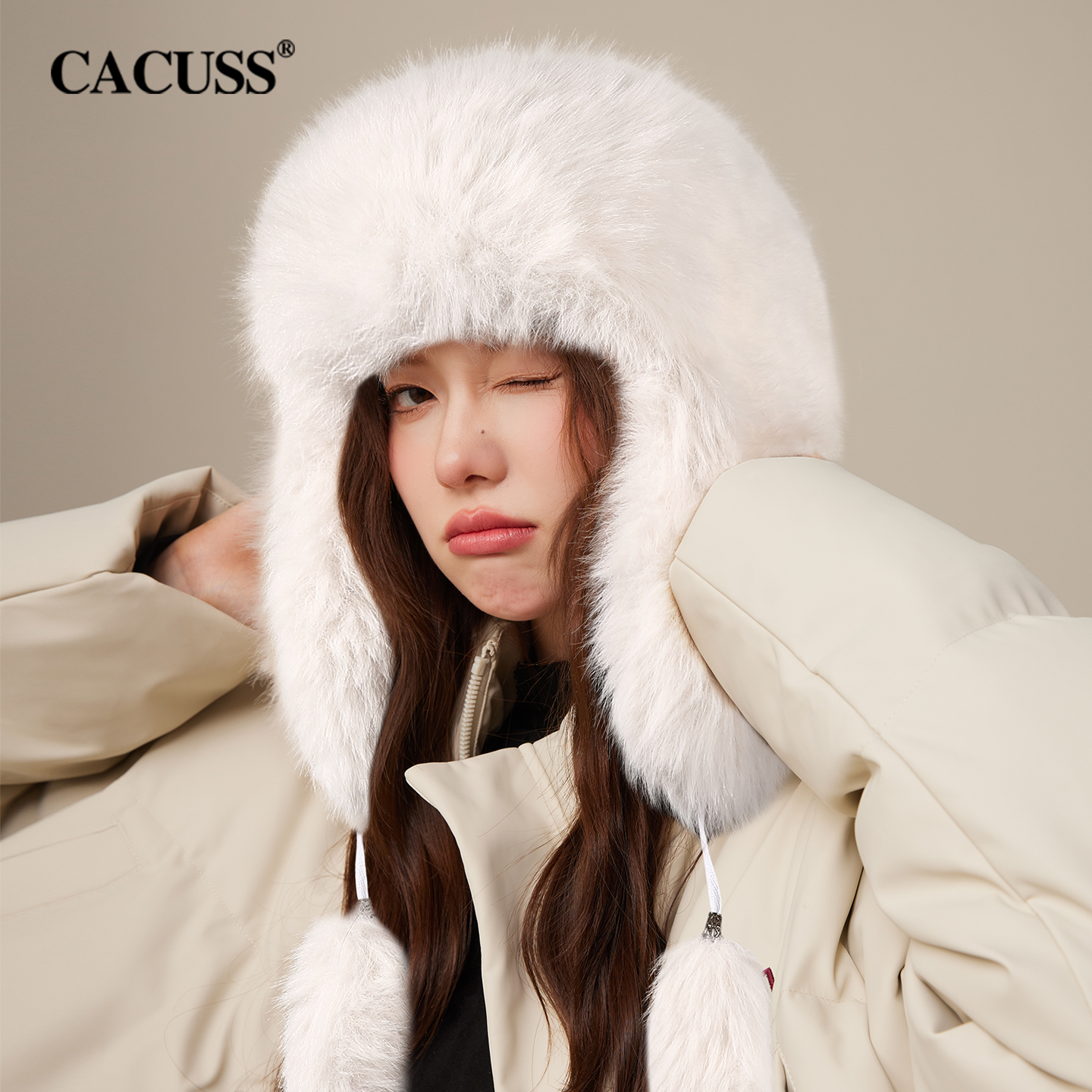 CACUSS冬季保暖时尚毛绒雷锋帽女