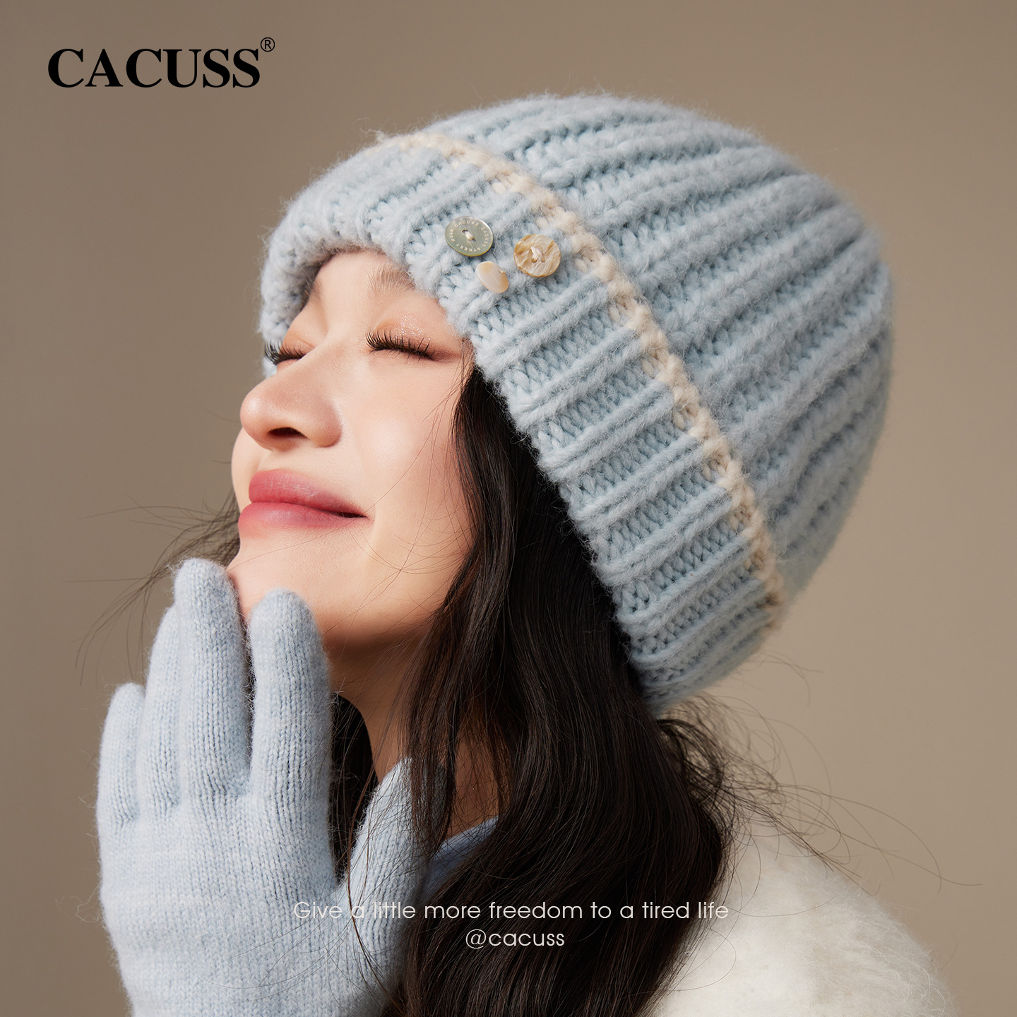 CACUSS秋冬女士粗线针织帽保暖