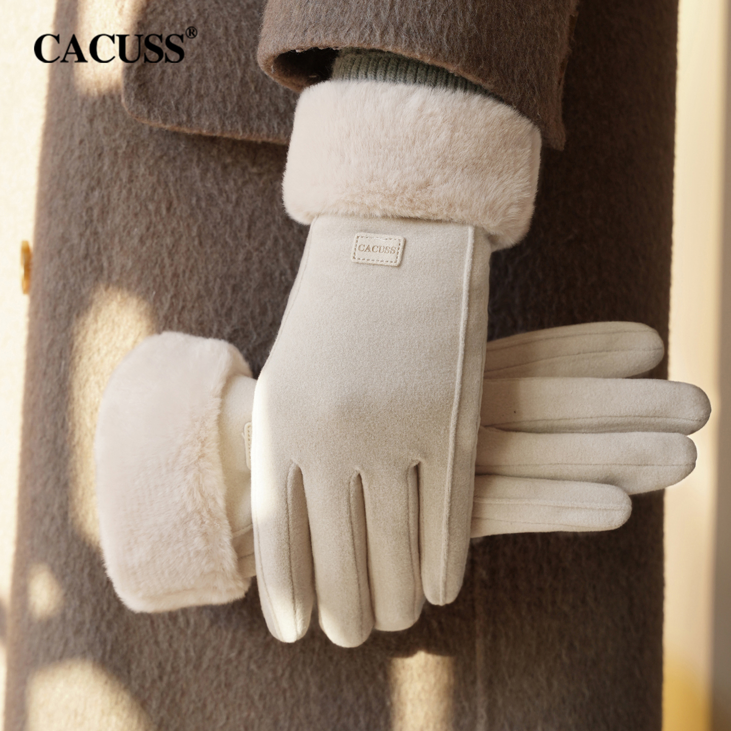 CACUSS加厚德绒骑行防风手套女冬