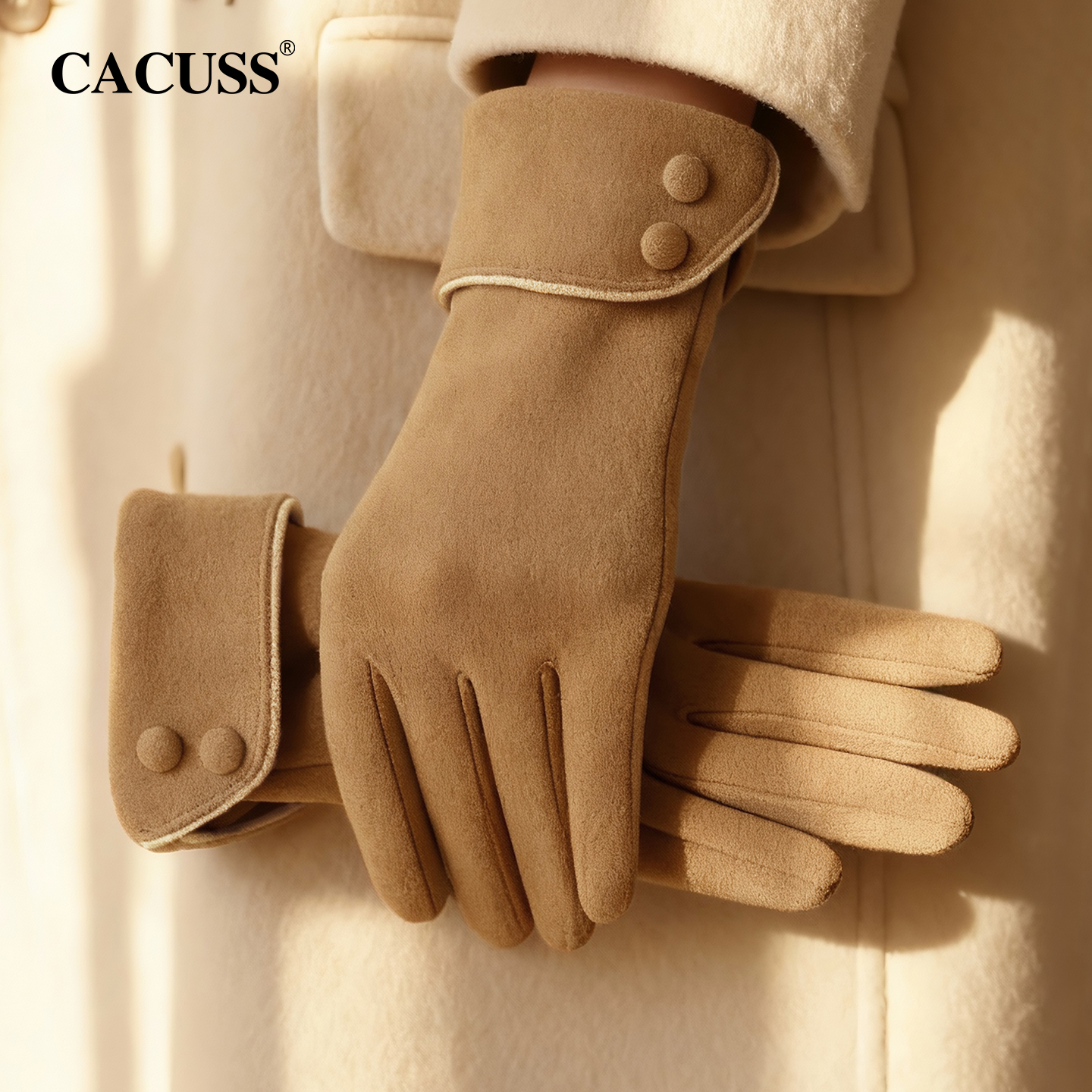 CACUSS女款冬季德绒时尚保暖手套