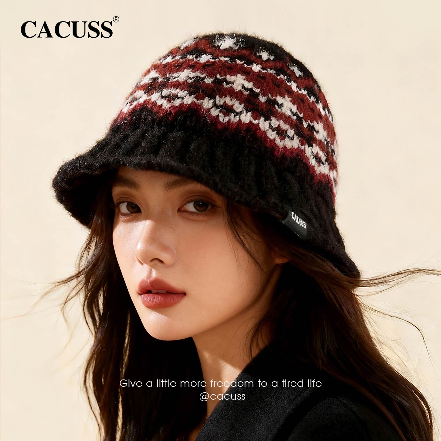 CACUSS复古提花渔夫帽女士冬季